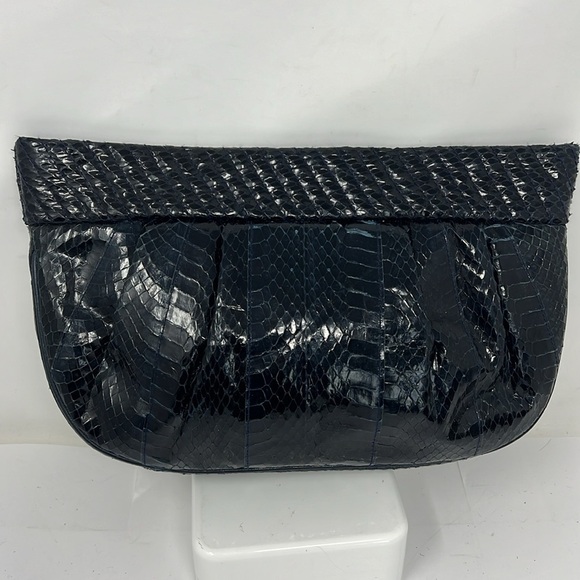 Aspects Navy Blue Python Snakeskin Clutch Shoulder Bag - Picture 5 of 14